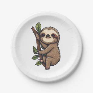 Sloth cartoon illustration paper plate