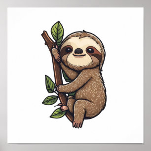 Sloth cartoon illustration poster
