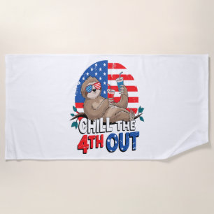 Sloth Chill the 4th out Patriotic USA Beach Towel