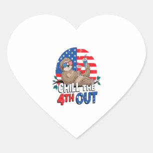 Sloth Chill the 4th out Patriotic USA Heart Sticker