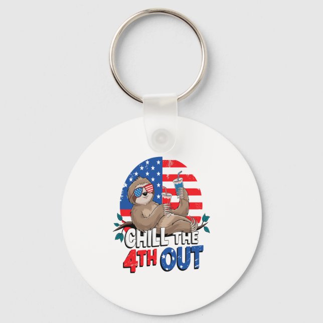 Sloth Chill the 4th out Patriotic USA Keychain (Front)