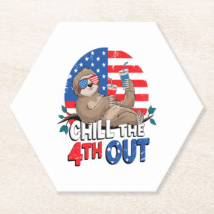 Sloth Chill the 4th out Patriotic USA Paper Coaster