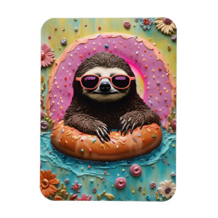 Sloth Chilling in a Floating Doughnut Funny Collag Magnet