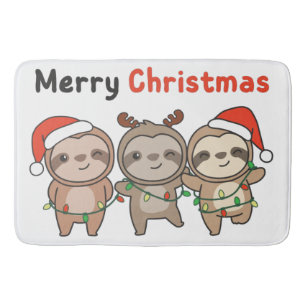 Sloth Christmas Cute Sloths Merry Christmas Bath Mat