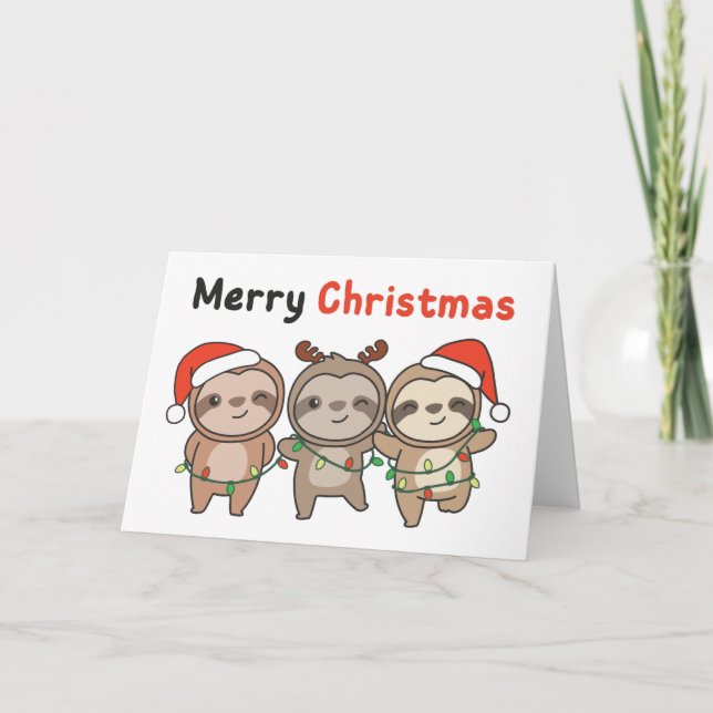 Sloth Christmas Cute Sloths Merry Christmas Holida Holiday Card (Front)