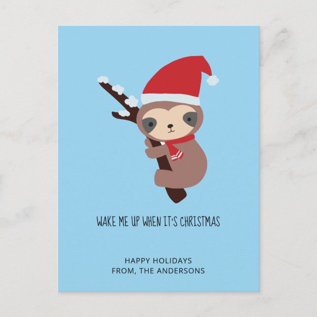 Sloth Christmas Cute Wake Me Up Holiday Cute Blue (Front)