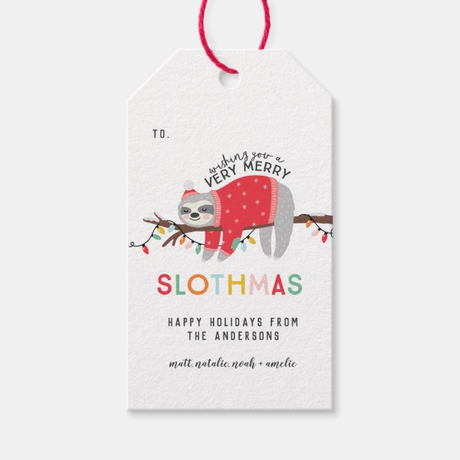 Sloth christmas gift tags (Front)