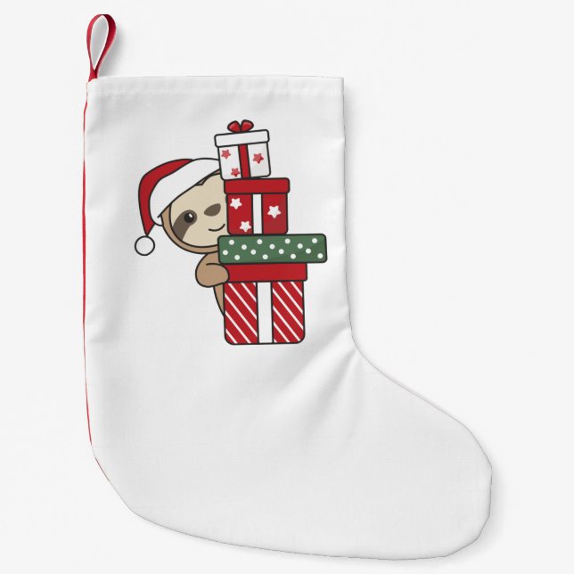 Sloth Christmas Gift Winter Sloths Small Christmas Stocking (Front)