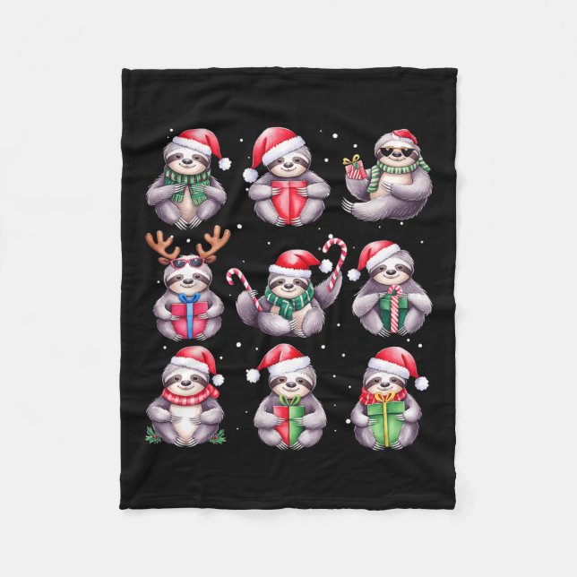 Sloth Christmas Lights Funny Sloths Lover Animal P Fleece Blanket (Front)
