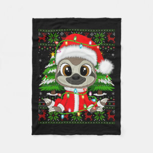 Sloth Christmas Lights Santa Costume Ugly Xmas Swe Fleece Blanket
