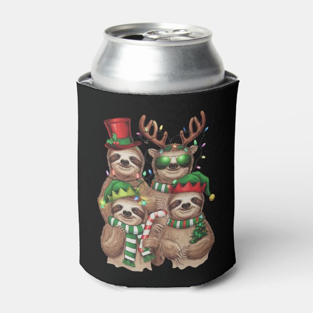Sloth Christmas Merry Slothmas Sloth Lover Gift Can Cooler (Can Front)