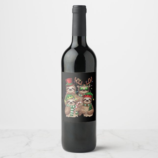 Sloth Christmas Merry Slothmas Sloth Lover Gift Wine Label (Front)