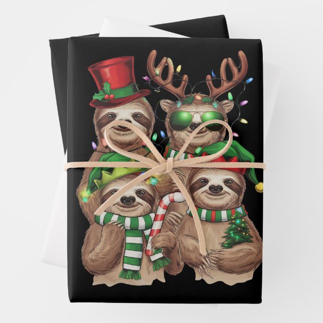 Sloth Christmas Merry Slothmas Sloth Lover Gift Wrapping Paper Sheet (In situ)