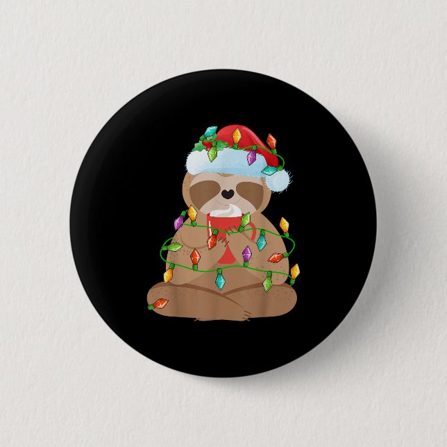 Sloth Christmas Shirt For Boys Girls Kids Lights S 2 Inch Round Button (Front)
