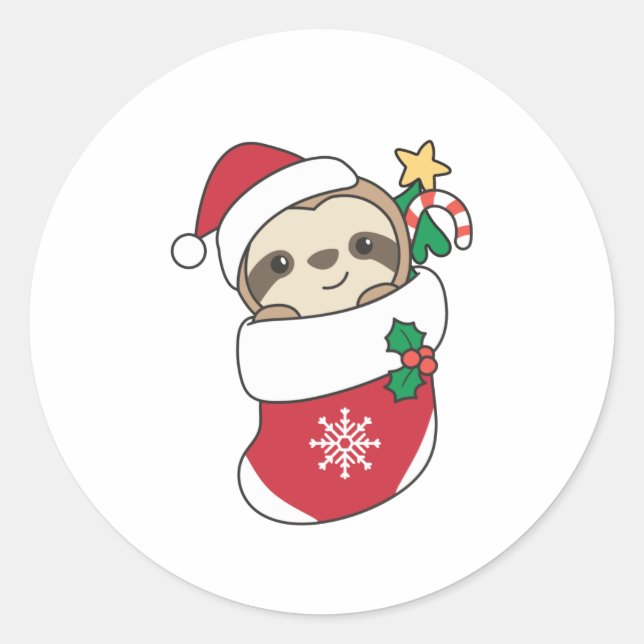 Sloth Christmas Snow Winter Animals Sloths Classic Round Sticker (Front)