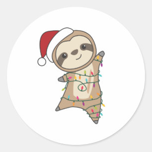 Sloth Christmas Snow Winter Animals Sloths Classic Round Sticker