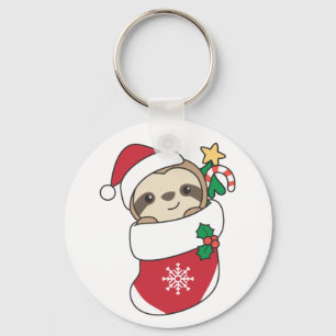 Sloth Christmas Snow Winter Animals Sloths Keychai Keychain