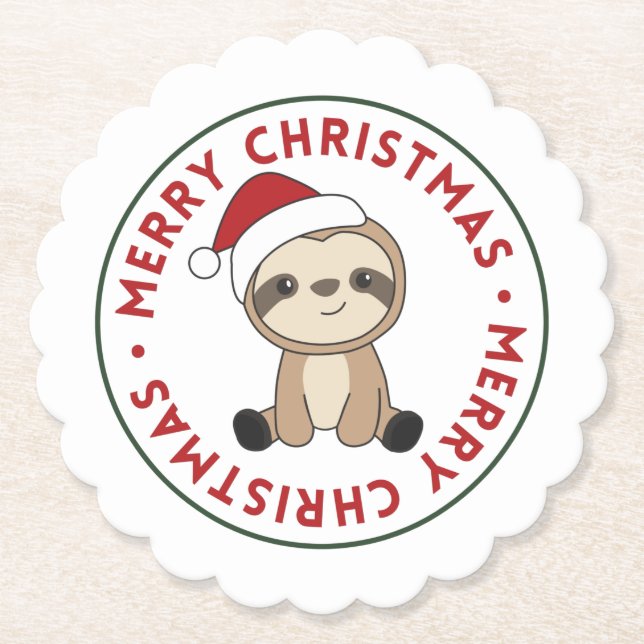Sloth Christmas Snow Winter Animals Sloths Paper C Coaster (Front)