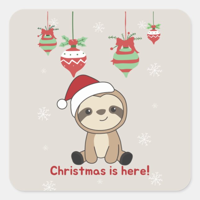 Sloth Christmas Snow Winter Animals Sloths Square  Square Sticker (Front)