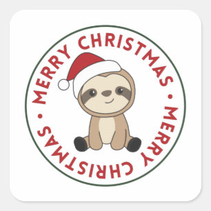Sloth Christmas Snow Winter Animals Sloths Square  Sticker