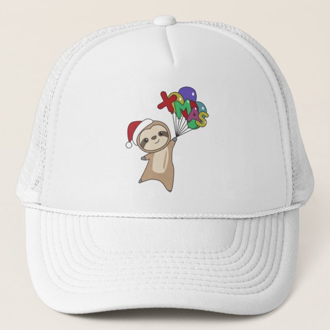 Sloth Christmas Snow Winter Animals Sloths Trucker Hat (Front)