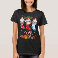 Sloth Christmas Sock Sloth Santa Hat Lights Xmas T