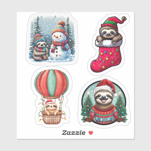 Sloth Christmas Stickers, Cute Sloth Holiday (Sheet)