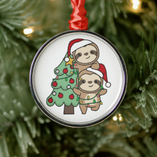  Sloth Christmas Tree Christmas Animals Sloths Metal Ornament