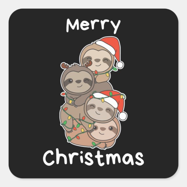 Sloth Christmas Tree Christmas Animals Sloths Squa Square Sticker (Front)