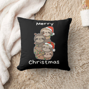 Sloth Christmas Tree Christmas Animals Sloths Throw Pillow
