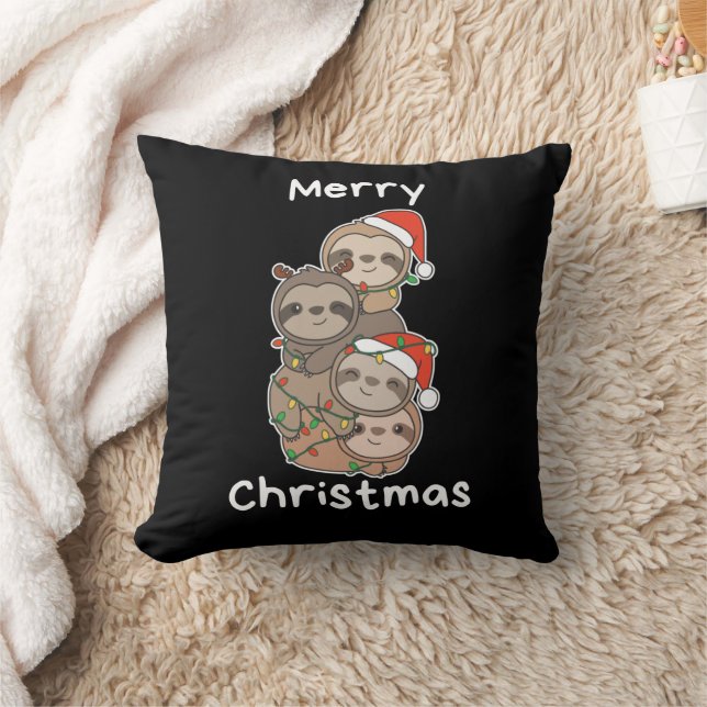 Sloth Christmas Tree Christmas Animals Sloths Throw Pillow (Blanket)