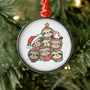 Sloth Christmas Tree Funny Animal Christmas Cerami Metal Ornament