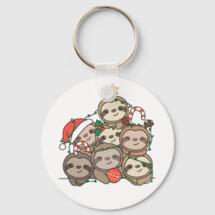 Sloth Christmas Tree Funny Animal Christmas Keycha Keychain