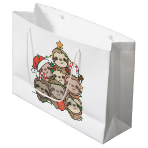 Sloth Christmas Tree Funny Animal Christmas Large Gift Bag