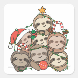 Sloth Christmas Tree Funny Animal Christmas Square Sticker