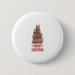 Sloth Christmas Tree Merry Holiday 2 Inch Round Button