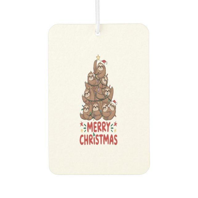 Sloth Christmas Tree Merry Holiday Air Freshener (Front)