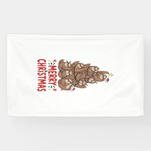 Sloth Christmas Tree Merry Holiday Banner