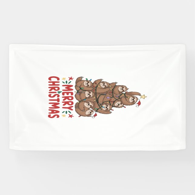 Sloth Christmas Tree Merry Holiday Banner (Horizontal)