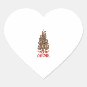 Sloth Christmas Tree Merry Holiday Heart Sticker