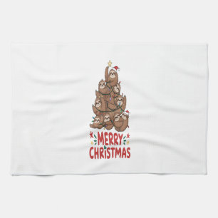 Sloth Christmas Tree Merry Holiday Kitchen Towel
