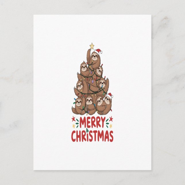 Sloth Christmas Tree Merry Holiday Postcard (Front)