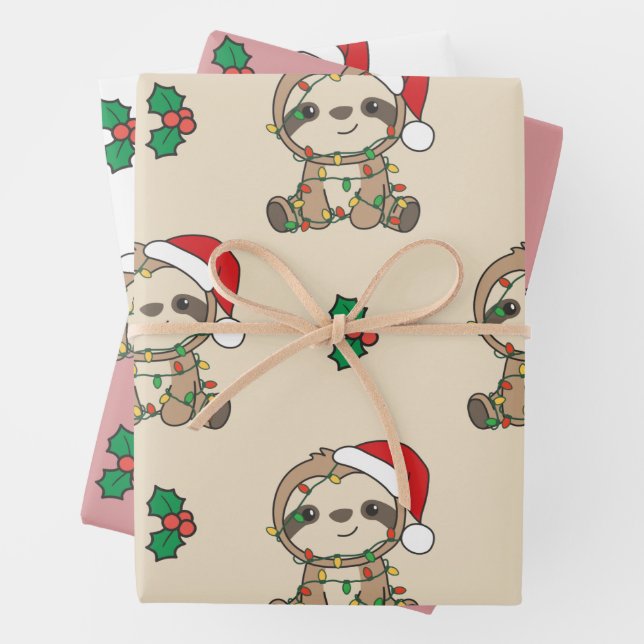 Sloth Christmas Winter Animals Holiday Sloths Wrapping Paper Sheet (In situ)