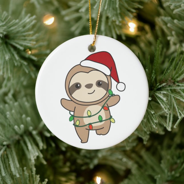 Sloth Christmas Winter Animals Sloths Ceramic Orna Ornament (Tree)