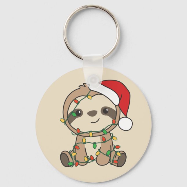 Sloth Christmas Winter Animals Sloths Keychain (Front)