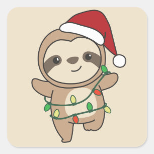 Sloth Christmas Winter Animals Sloths Square Stick Sticker