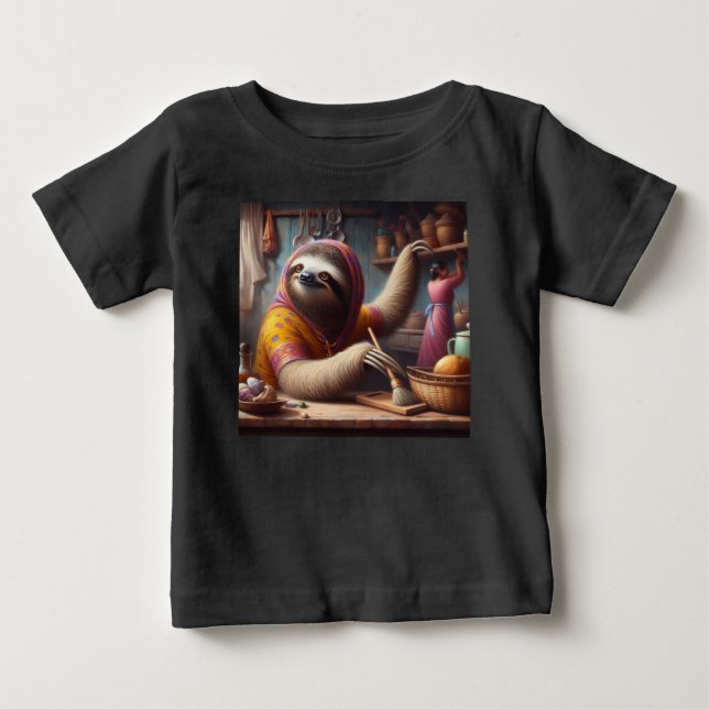 Sloth Cleaning a Kitchen Baby T-Shirt (Front)