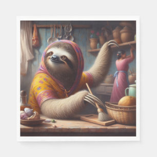 Sloth Cleaning a Kitchen Napkin