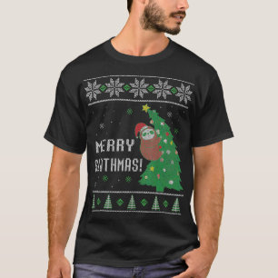 Sloth Climbing A Christmas Tree Ugly Christmas Sty T-Shirt