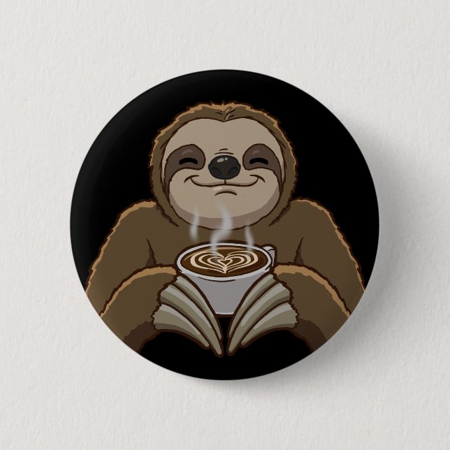 Sloth-Coffee-Foam 2 Inch Round Button (Front)